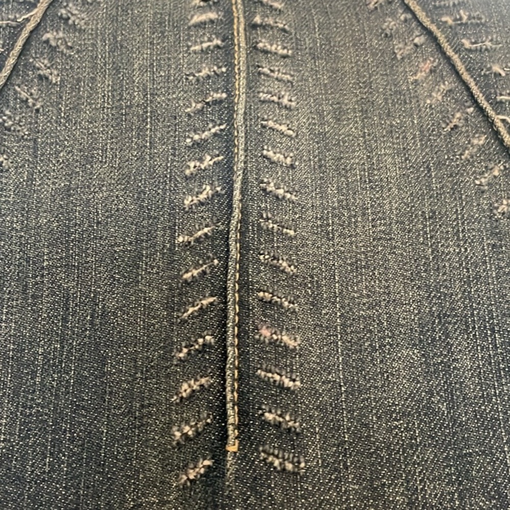 Elie Tahari Distressed  Denim Jacket w Lace Ruffled Collar M - Picture 6 of 9